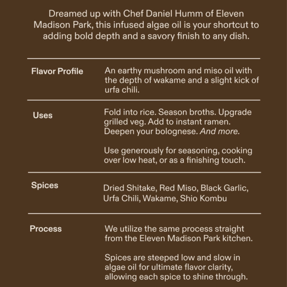 Algae Cooking Club | Shiitake Mushroom Oil | Exclusive Eleven Madison Park Collab