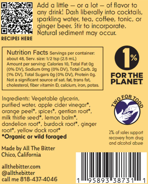 ALL THE BITTER - Alcohol-Free - 'Orange' Bitters 4oz