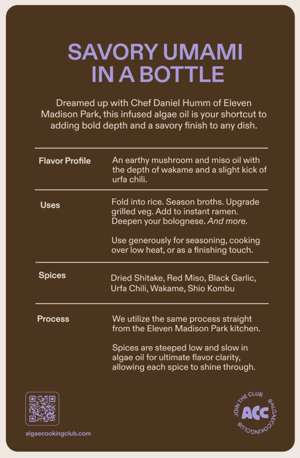 Algae Cooking Club | Shiitake Mushroom Oil | Exclusive Eleven Madison Park Collab